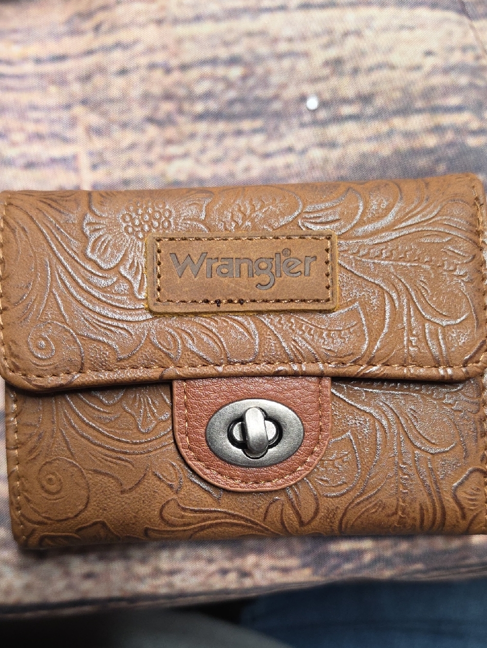 Wrangler Embossed Floral Leather Wallet - Brown